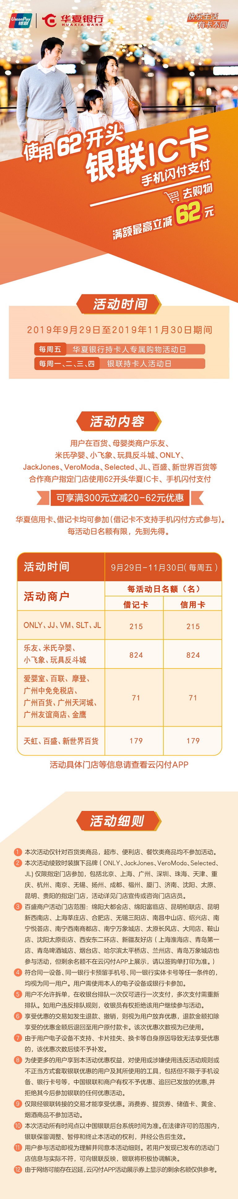 “快乐生活 有卡不同”华夏银联卡最高减162元